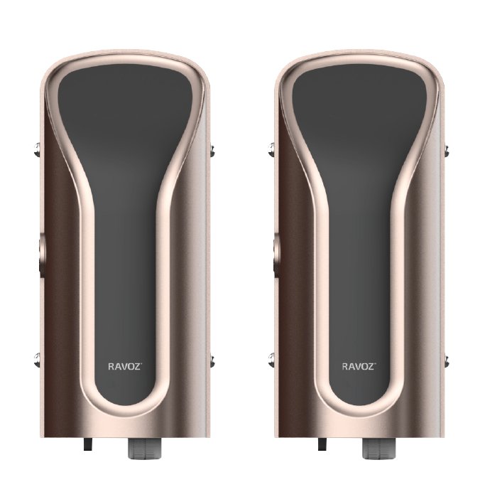 Pair of bronze-colored Ravoz devices with dark front panels, shown from the front view. Best Home Automation and Home Cinema Company in Trivandrum Best Home Automation and Home Cinema Company in Trivandrum
